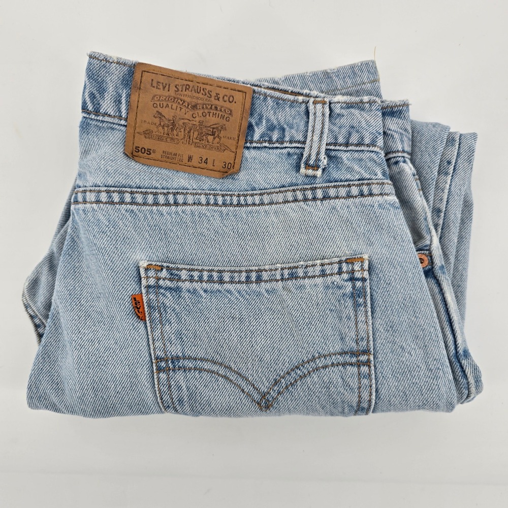 Vintage Levis 505 Orange Tab Jeans Mens 34x30 Light Wash‎ Straight Leg USA Made